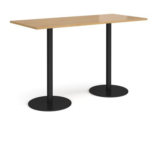 Monza rectangular poseur table with flat round black bases 1800mm x 800mm oak - MPR1800-K-O