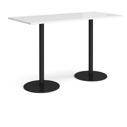 Monza rectangular poseur table with flat round black bases 1800mm x 800mm white - MPR1800-K-WH