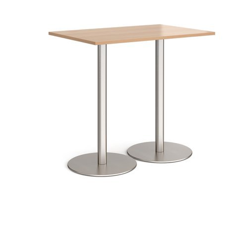 Monza rectangular poseur table with flat round brushed steel bases 1200mm x 800mm beech - MPR1200-BS-B