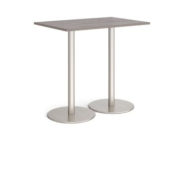 Monza rectangular poseur table with flat round brushed steel bases 1200mm x 800mm grey oak - MPR1200-BS-GO