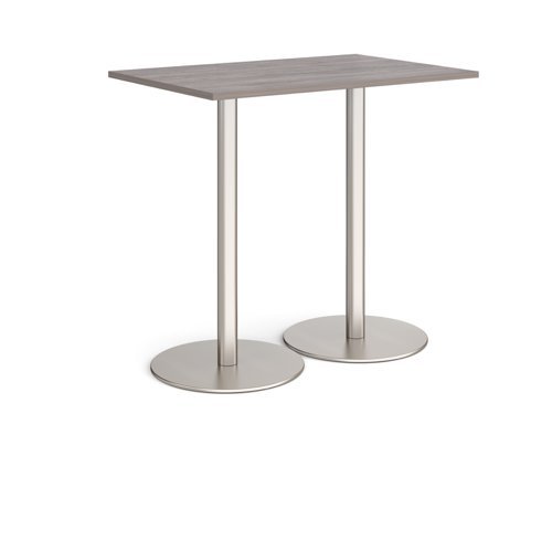 Monza rectangular poseur table with flat round brushed steel bases 1200mm x 800mm grey oak - MPR1200-BS-GO