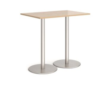 Monza rectangular poseur table with flat round brushed steel bases 1200mm x 800mm kendal oak - MPR1200-BS-KO