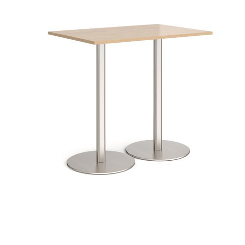 Monza rectangular poseur table with flat round brushed steel bases 1200mm x 800mm kendal oak - MPR1200-BS-KO