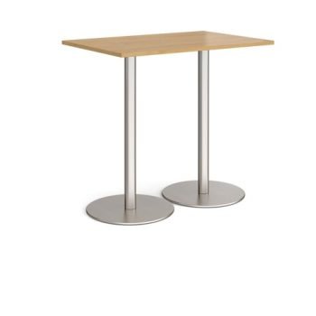 Monza rectangular poseur table with flat round brushed steel bases 1200mm x 800mm oak - MPR1200-BS-O