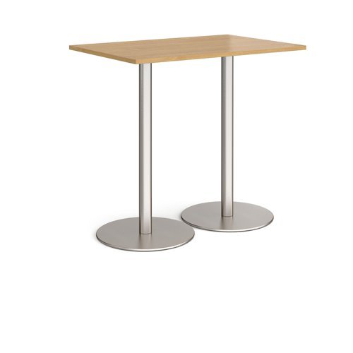 Monza rectangular poseur table with flat round brushed steel bases 1200mm x 800mm oak - MPR1200-BS-O
