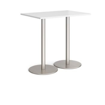 Monza rectangular poseur table with flat round brushed steel bases 1200mm x 800mm white - MPR1200-BS-WH