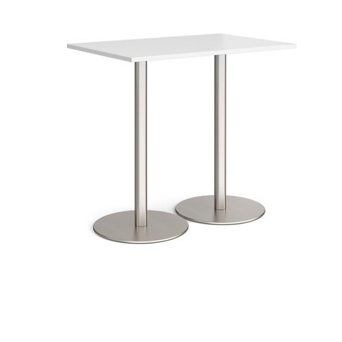 Monza rectangular poseur table with flat round brushed steel bases 1200mm x 800mm white - MPR1200-BS-WH