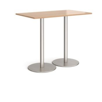Monza rectangular poseur table with flat round brushed steel bases 1400mm x 800mm beech - MPR1400-BS-B