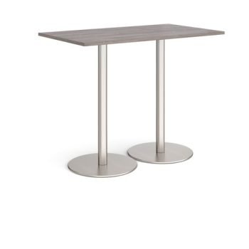Monza rectangular poseur table with flat round brushed steel bases 1400mm x 800mm grey oak - MPR1400-BS-GO