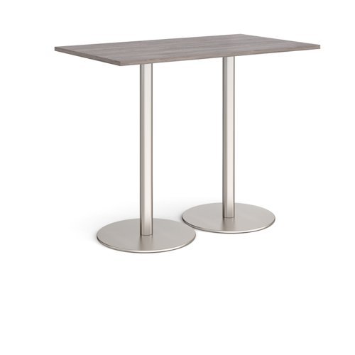 Monza rectangular poseur table with flat round brushed steel bases 1400mm x 800mm grey oak - MPR1400-BS-GO