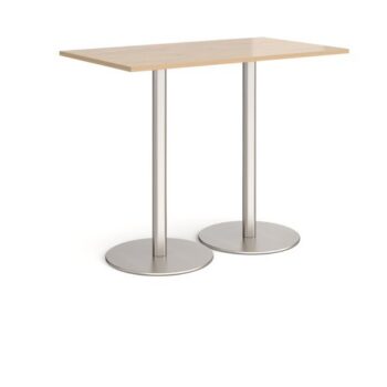 Monza rectangular poseur table with flat round brushed steel bases 1400mm x 800mm kendal oak - MPR1400-BS-KO