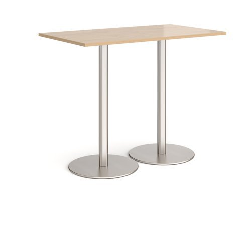 Monza rectangular poseur table with flat round brushed steel bases 1400mm x 800mm kendal oak - MPR1400-BS-KO