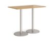 Monza rectangular poseur table with flat round brushed steel bases 1400mm x 800mm oak - MPR1400-BS-O