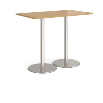 Monza rectangular poseur table with flat round brushed steel bases 1400mm x 800mm oak - MPR1400-BS-O