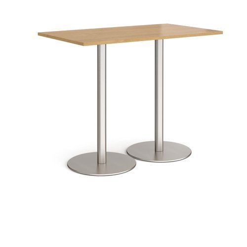 Monza rectangular poseur table with flat round brushed steel bases 1400mm x 800mm oak - MPR1400-BS-O