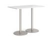 Monza rectangular poseur table with flat round brushed steel bases 1400mm x 800mm white - MPR1400-BS-WH