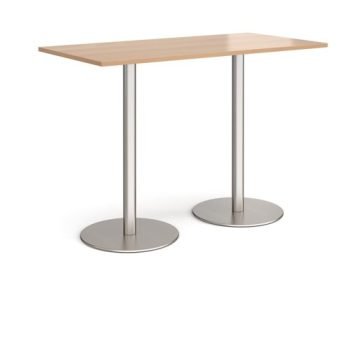 Monza rectangular poseur table with flat round brushed steel bases 1600mm x 800mm beech - MPR1600-BS-B