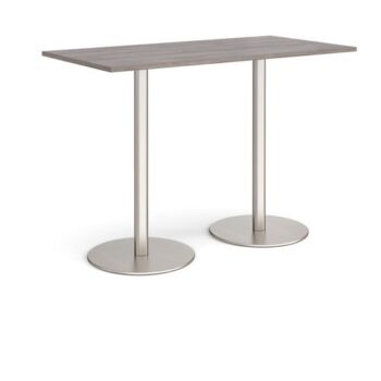 Monza rectangular poseur table with flat round brushed steel bases 1600mm x 800mm grey oak - MPR1600-BS-GO