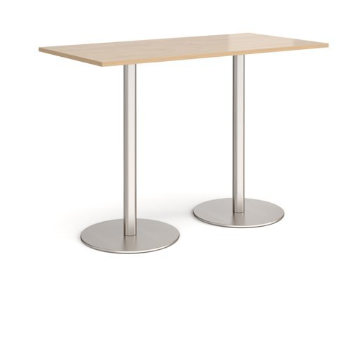 Monza rectangular poseur table with flat round brushed steel bases 1600mm x 800mm kendal oak - MPR1600-BS-KO