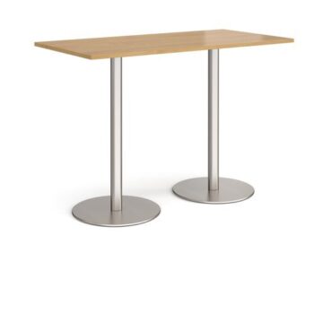 Monza rectangular poseur table with flat round brushed steel bases 1600mm x 800mm oak - MPR1600-BS-O