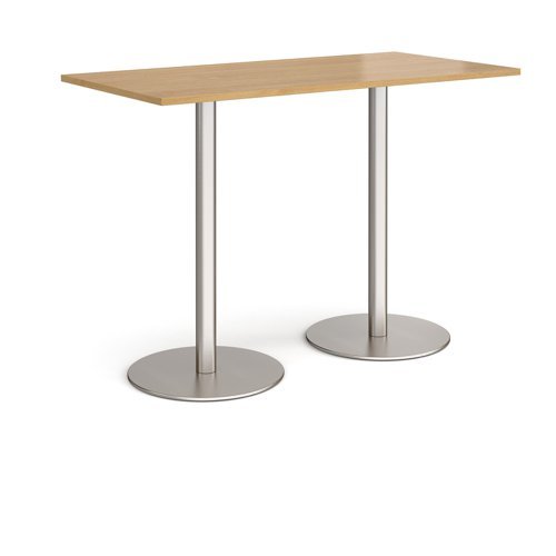 Monza rectangular poseur table with flat round brushed steel bases 1600mm x 800mm oak - MPR1600-BS-O