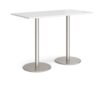 Monza rectangular poseur table with flat round brushed steel bases 1600mm x 800mm white - MPR1600-BS-WH