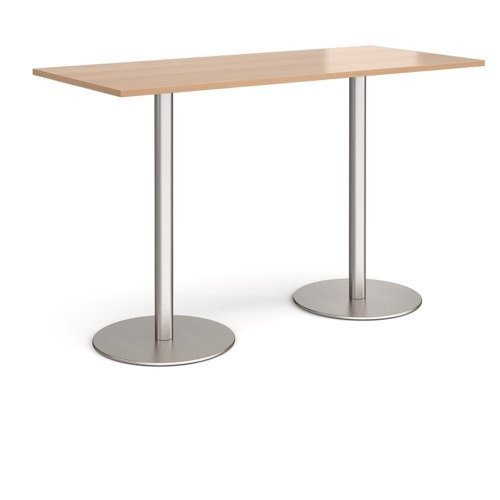Monza rectangular poseur table with flat round brushed steel bases 1800mm x 800mm beech - MPR1800-BS-B