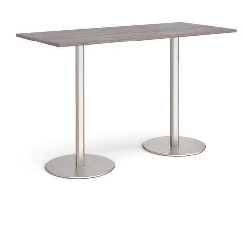 Monza rectangular poseur table with flat round brushed steel bases 1800mm x 800mm grey oak - MPR1800-BS-GO