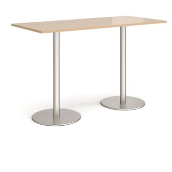 Monza rectangular poseur table with flat round brushed steel bases 1800mm x 800mm kendal oak - MPR1800-BS-KO