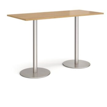 Monza rectangular poseur table with flat round brushed steel bases 1800mm x 800mm oak - MPR1800-BS-O