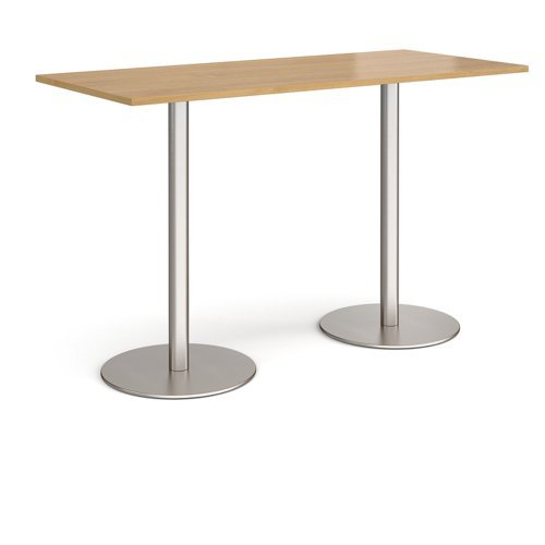 Monza rectangular poseur table with flat round brushed steel bases 1800mm x 800mm oak - MPR1800-BS-O
