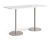 Monza rectangular poseur table with flat round brushed steel bases 1800mm x 800mm white - MPR1800-BS-WH