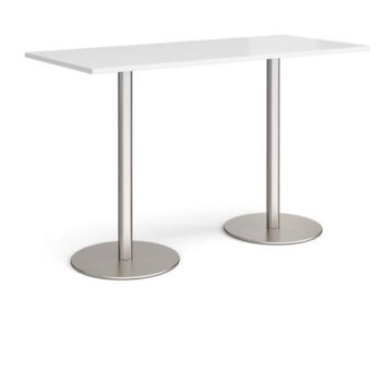 Monza rectangular poseur table with flat round brushed steel bases 1800mm x 800mm white - MPR1800-BS-WH
