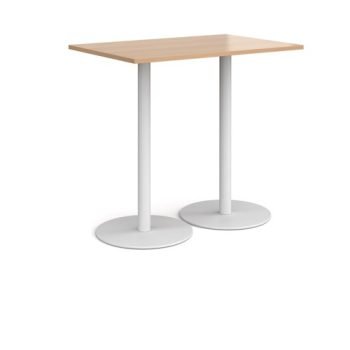 Monza rectangular poseur table with flat round white bases 1200mm x 800mm beech - MPR1200-WH-B