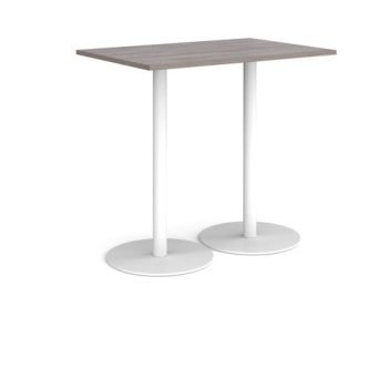 Monza rectangular poseur table with flat round white bases 1200mm x 800mm grey oak - MPR1200-WH-GO