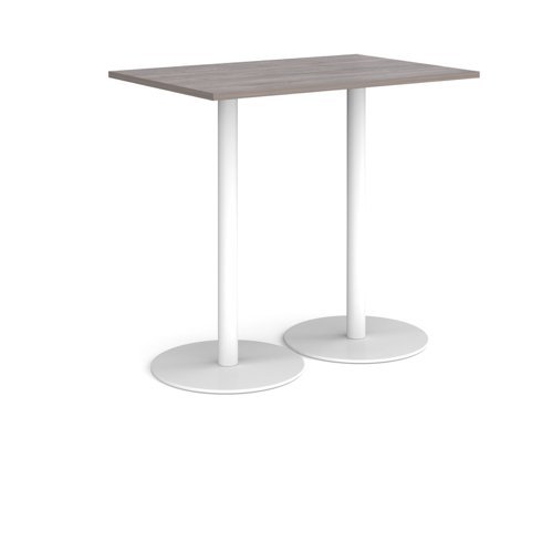 Monza rectangular poseur table with flat round white bases 1200mm x 800mm grey oak - MPR1200-WH-GO