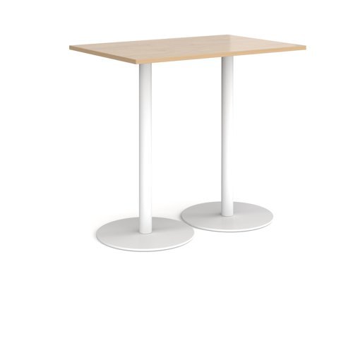 Monza rectangular poseur table with flat round white bases 1200mm x 800mm kendal oak - MPR1200-WH-KO