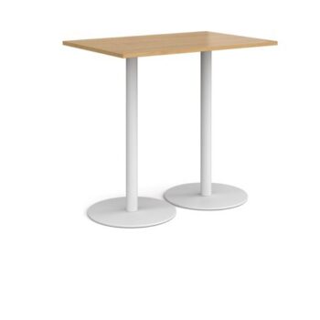 Monza rectangular poseur table with flat round white bases 1200mm x 800mm oak - MPR1200-WH-O