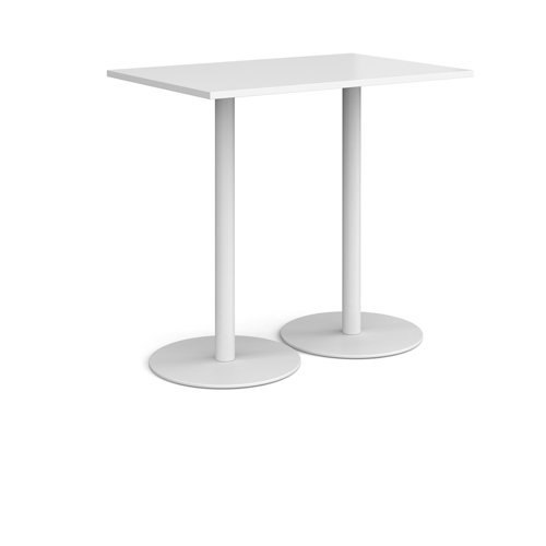 Monza rectangular poseur table with flat round white bases 1200mm x 800mm white - MPR1200-WH-WH