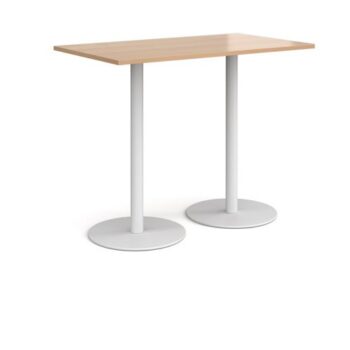 Monza rectangular poseur table with flat round white bases 1400mm x 800mm beech - MPR1400-WH-B