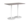Monza rectangular poseur table with flat round white bases 1400mm x 800mm grey oak - MPR1400-WH-GO