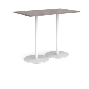 Monza rectangular poseur table with flat round white bases 1400mm x 800mm grey oak - MPR1400-WH-GO