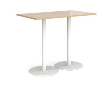 Monza rectangular poseur table with flat round white bases 1400mm x 800mm kendal oak - MPR1400-WH-KO
