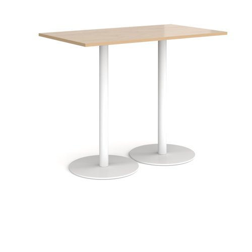 Monza rectangular poseur table with flat round white bases 1400mm x 800mm kendal oak - MPR1400-WH-KO
