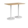 Monza rectangular poseur table with flat round white bases 1400mm x 800mm oak - MPR1400-WH-O