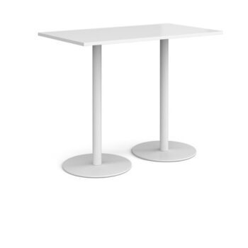Monza rectangular poseur table with flat round white bases 1400mm x 800mm white - MPR1400-WH-WH
