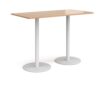 Monza rectangular poseur table with flat round white bases 1600mm x 800mm beech - MPR1600-WH-B