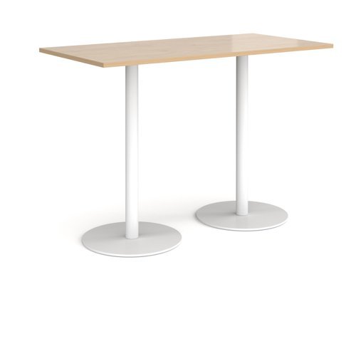 Monza rectangular poseur table with flat round white bases 1600mm x 800mm kendal oak - MPR1600-WH-KO
