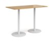 Monza rectangular poseur table with flat round white bases 1600mm x 800mm oak - MPR1600-WH-O