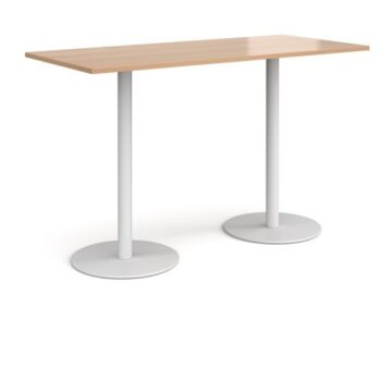 Monza rectangular poseur table with flat round white bases 1800mm x 800mm beech - MPR1800-WH-B